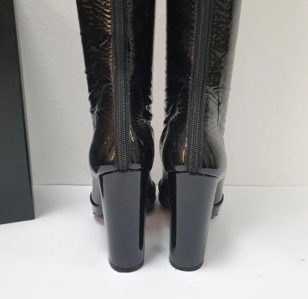 Chanel High Over Knee Black Patent Leather Boots 4
