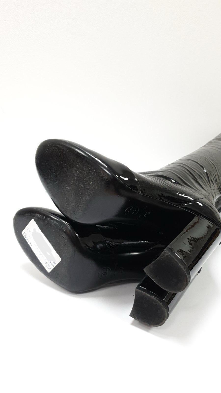 Chanel High Over Knee Black Patent Leather Boots 5