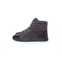 Chanel,  high top cc logo tennis sneakers with tweed