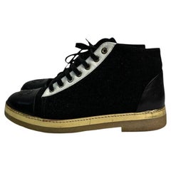 Chanel scarpe da ginnastica alte in tessuto glitterato stivaletti sz.36