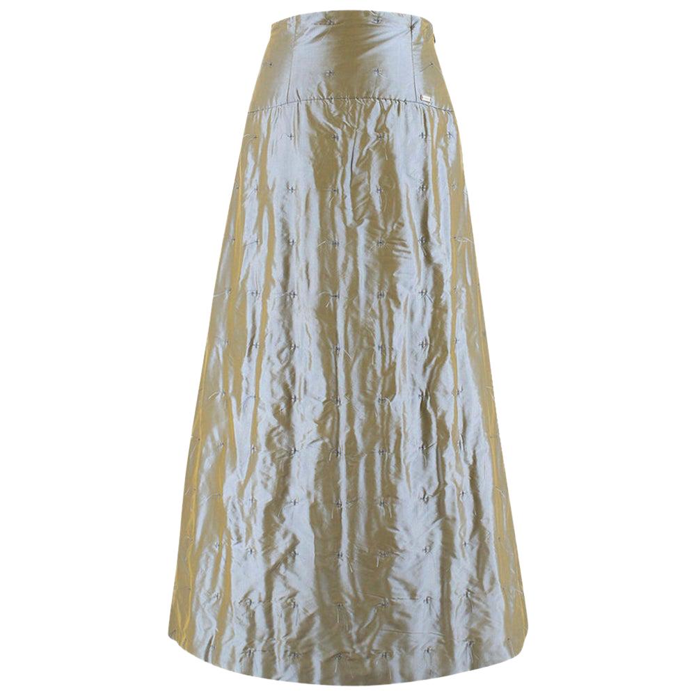 Chanel High Waist Iridescent Stitch Embroidered Silk Skirt - Size US 6 For Sale