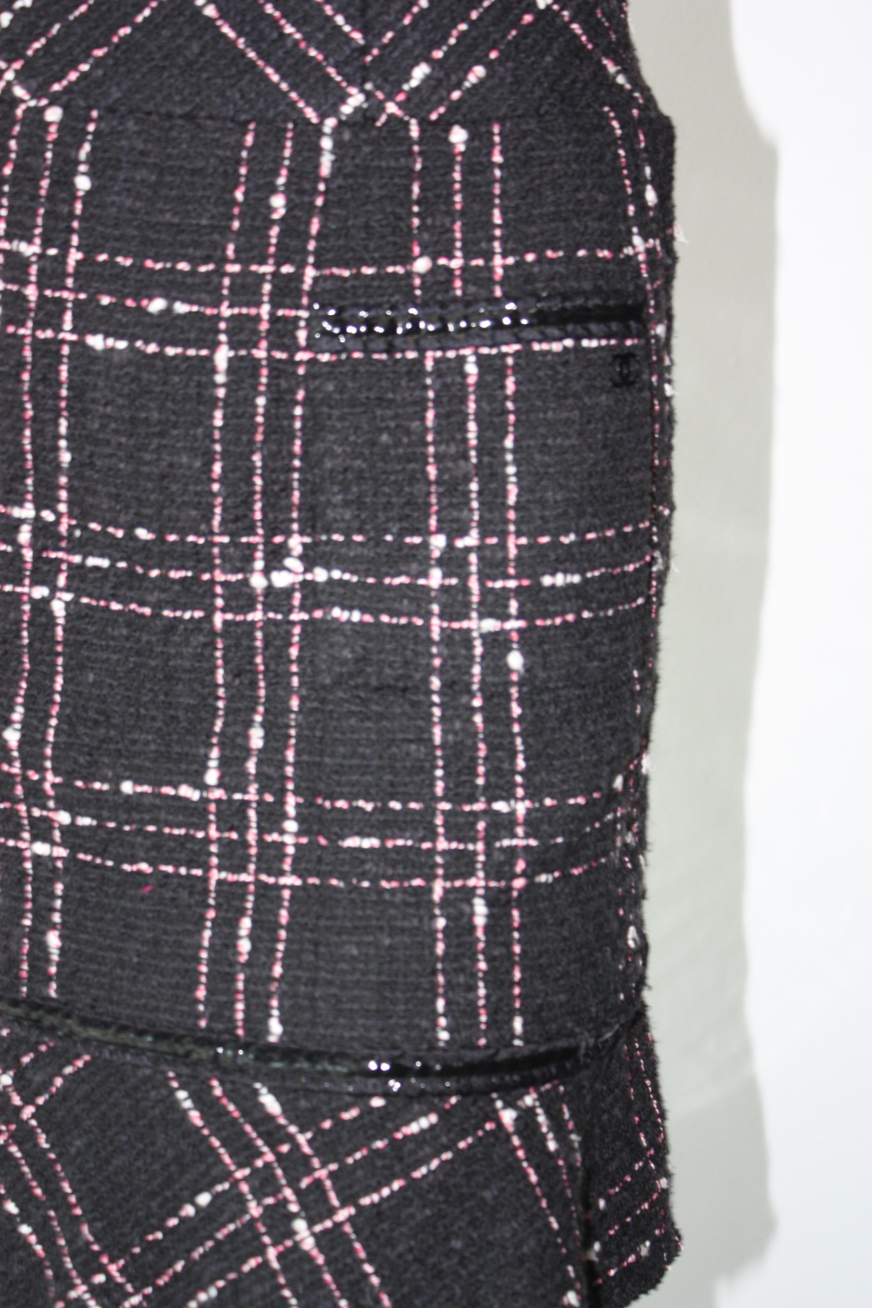 Chanel High Waisted Black, White and Pink  Plaid Skirt For Sale 1