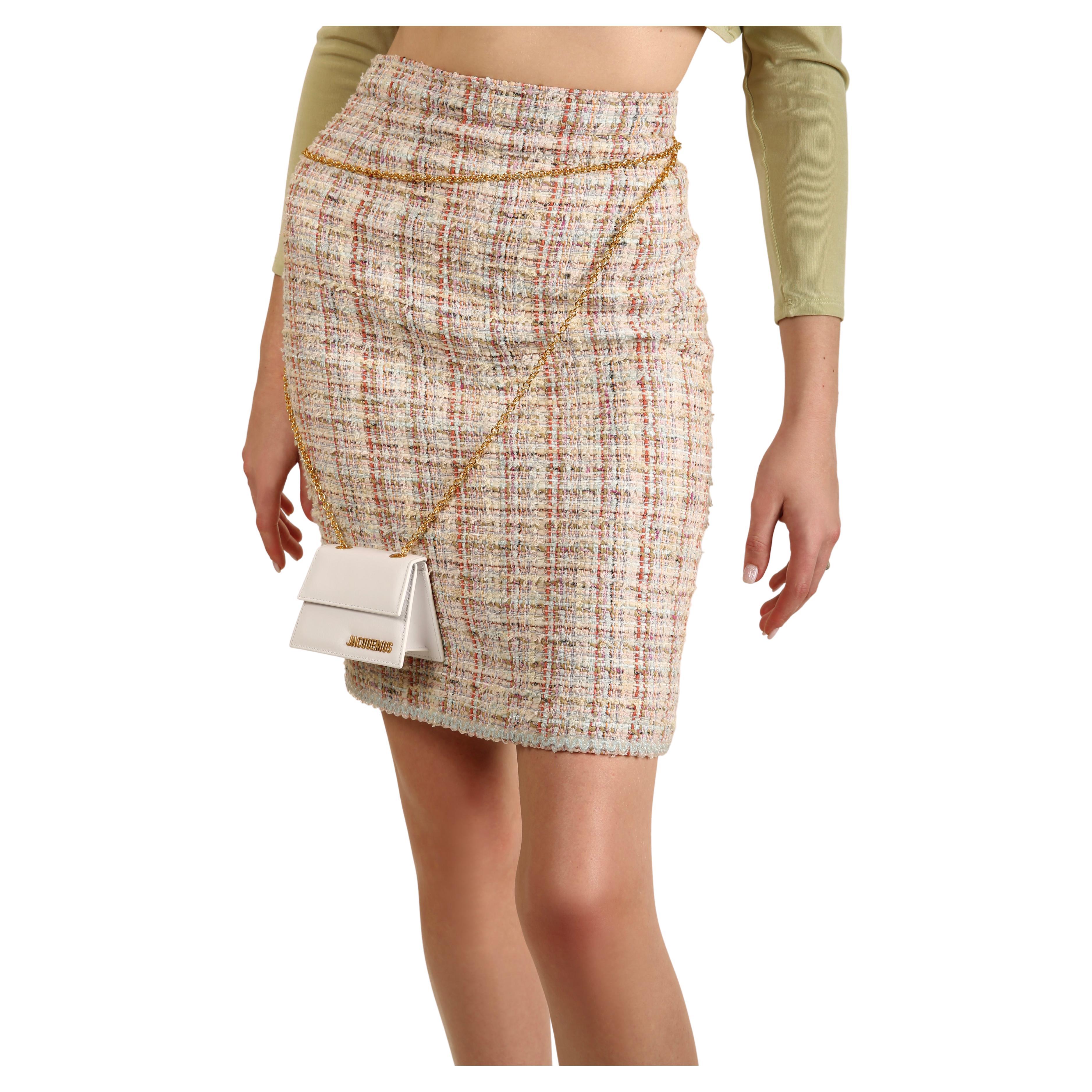Chanel high waisted tweed pastel blue pink lilac green white button skirt  For Sale at 1stDibs