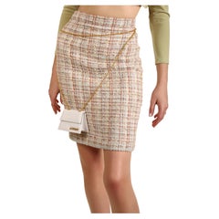 Chanel high waisted tweed pastel blue pink lilac green white button skirt