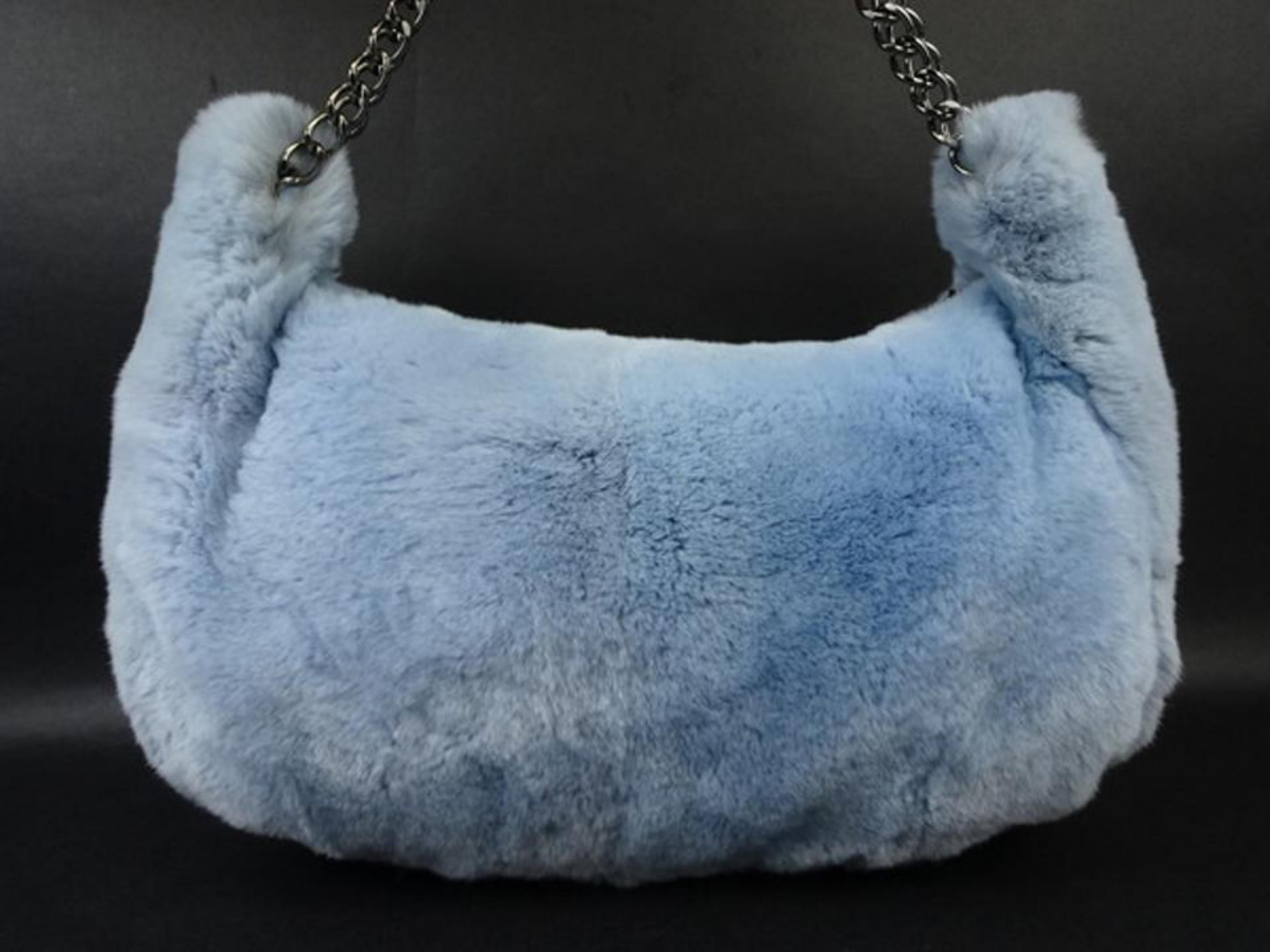 Chanel Hobo Chain 218318 Blue Rabbit Fur Shoulder Bag For Sale 3