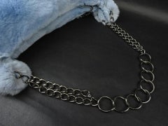Chanel Hobo Chain 218318 Blue Rabbit Fur Shoulder Bag