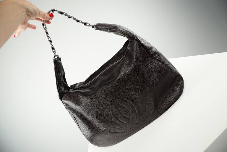 Chanel Hobo Chain Bag Caviar Leather Shoulder Bag Tote For Sale at 1stDibs