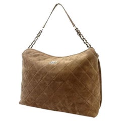 Vintage Chanel Hobo Extra Large Quilted 215439 Brown Suede Shoulder Bag