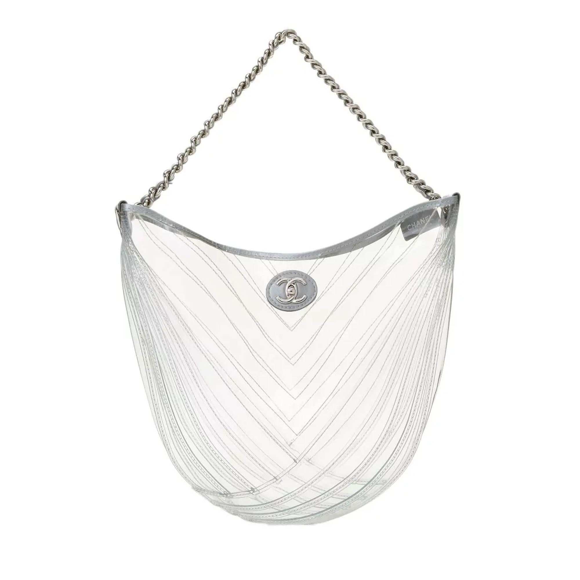 Gray Chanel Hobo Handbag Transparent Teardrop Spring 2018 Clear Pvc Satchel For Sale