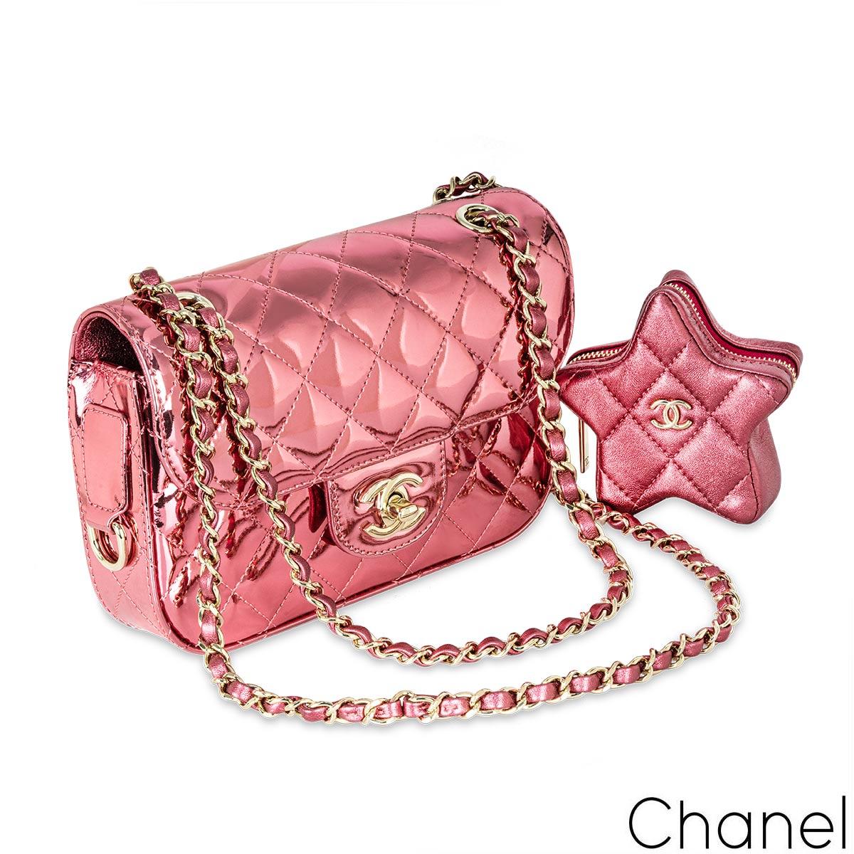 Chanel Hollywood Boulevard Flap With Coin Purse in Mirror Metallic Pink Calfskin In Excellent Condition For Sale In Mayfair, London, London