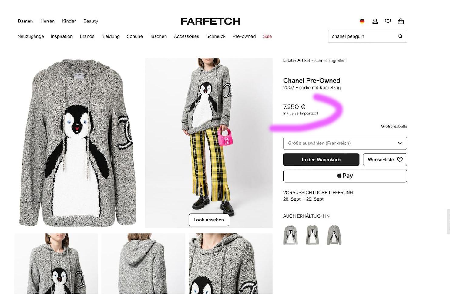 A must have for all Chanel lovers - vintage CC Penguin Hoodie - as seen on Miroslava Duma. Price on far-fetch over 7,000$
SIze mark 38 FR. Pristine condition.