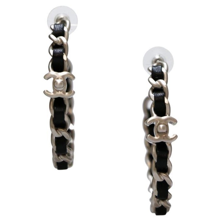 chanel leather hoop earrings