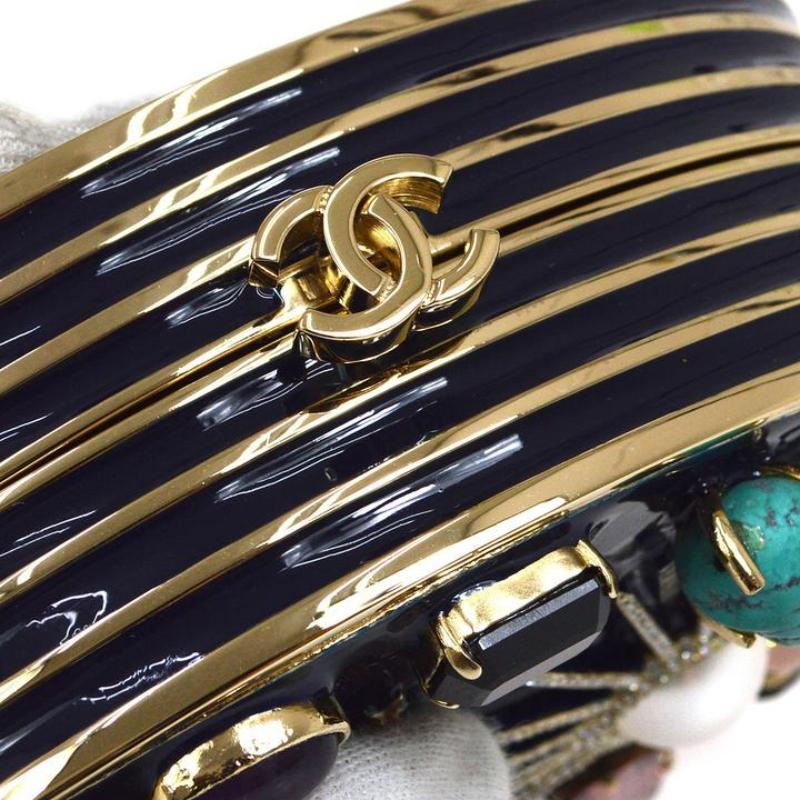  CHANEL Horoscope Bleu Marine Métal Gripoix Or Cristal Petit Sac Minaudière Pour femmes 