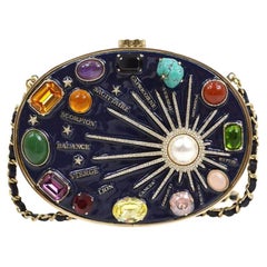 CHANEL Horoskop Marineblau Metall Gripoix Gold Kristall Kleine Mini Minaudière Tasche