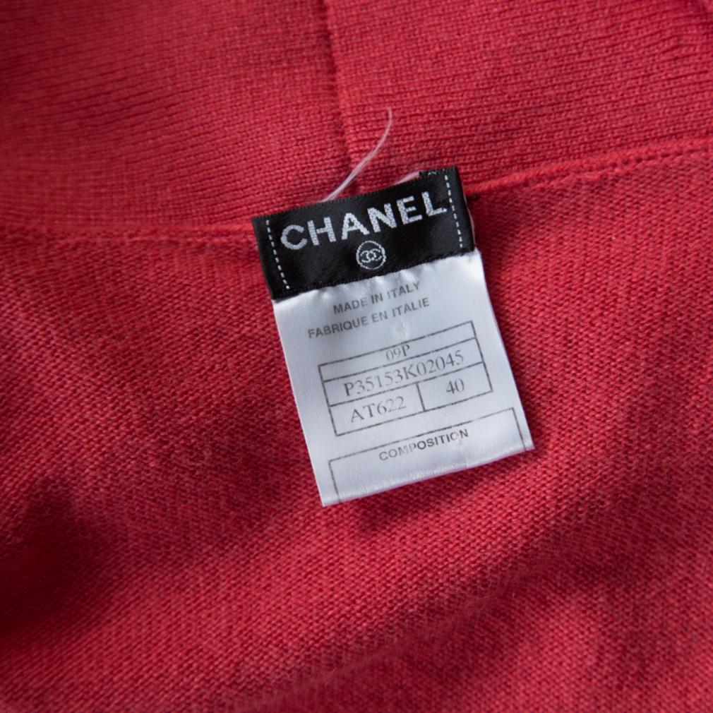Women's Chanel Hot Coral Cashmere Button Front Cardigan M