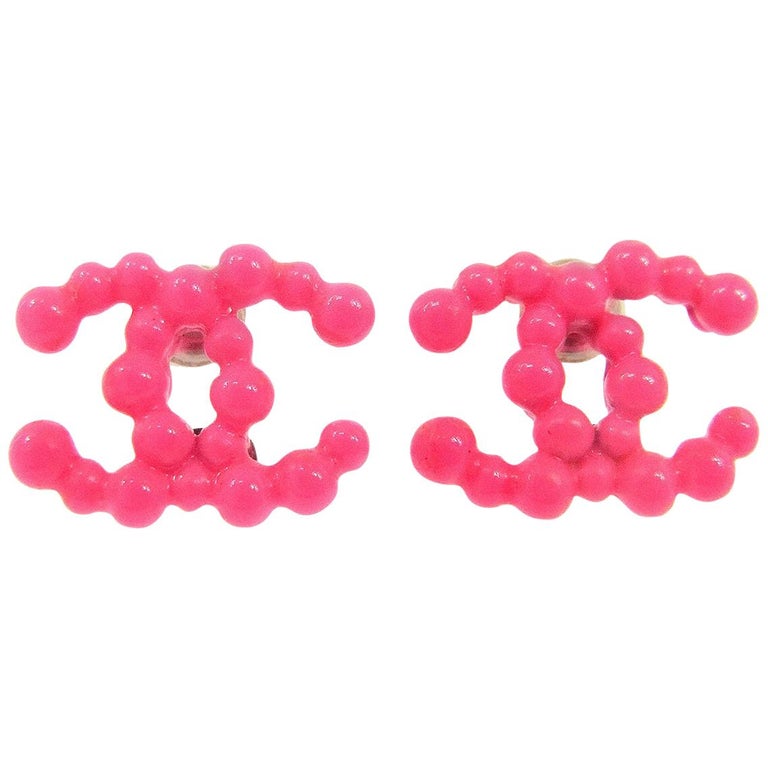 Chanel Lucite CC Drop Earrings in Pink Reversible
