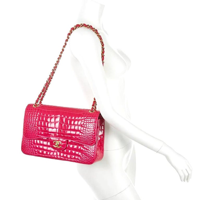 Chanel Alligator Medium Classic Double Flap Bag - Pink Shoulder