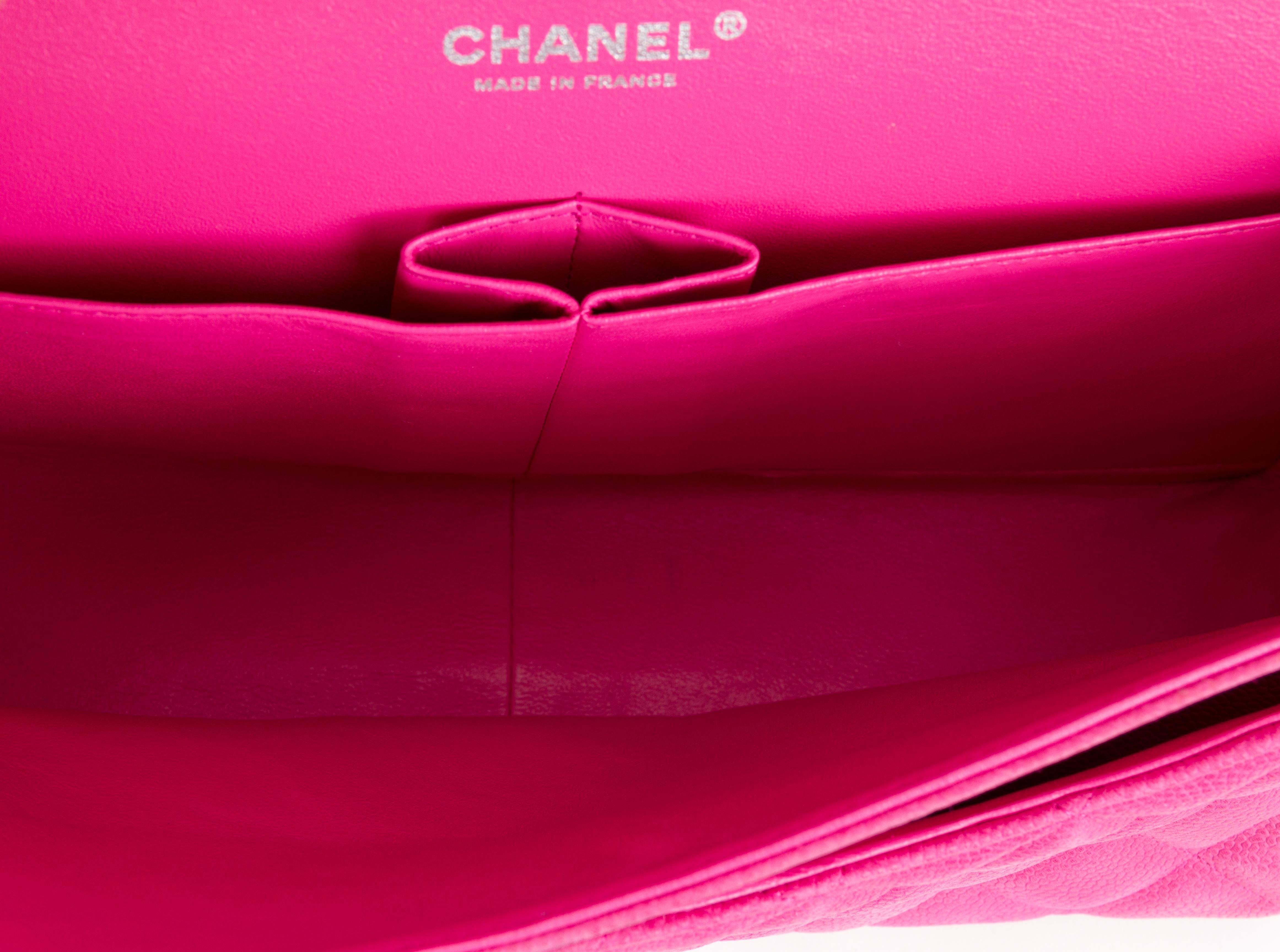 Chanel Hot Pink Caviar Double Flap Bag In Good Condition In West Hollywood, CA