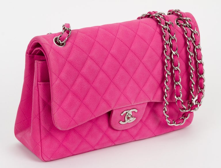 Chanel Hot Pink Caviar Double Flap Bag For Sale at 1stdibs