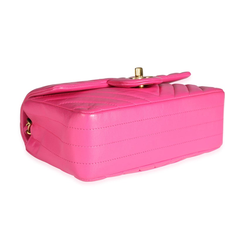 Chanel Hot Pink Chevron Quilted Lambskin Mini Rectangular Flap Bag For ...