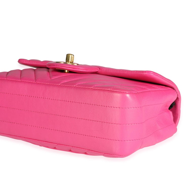 Chanel Hot Pink Chevron Quilted Lambskin Mini Rectangular Flap Bag For ...