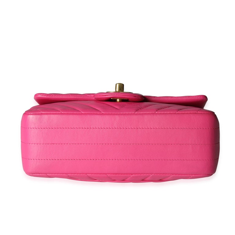 Chanel Hot Pink Chevron Quilted Lambskin Mini Rectangular Flap Bag For ...