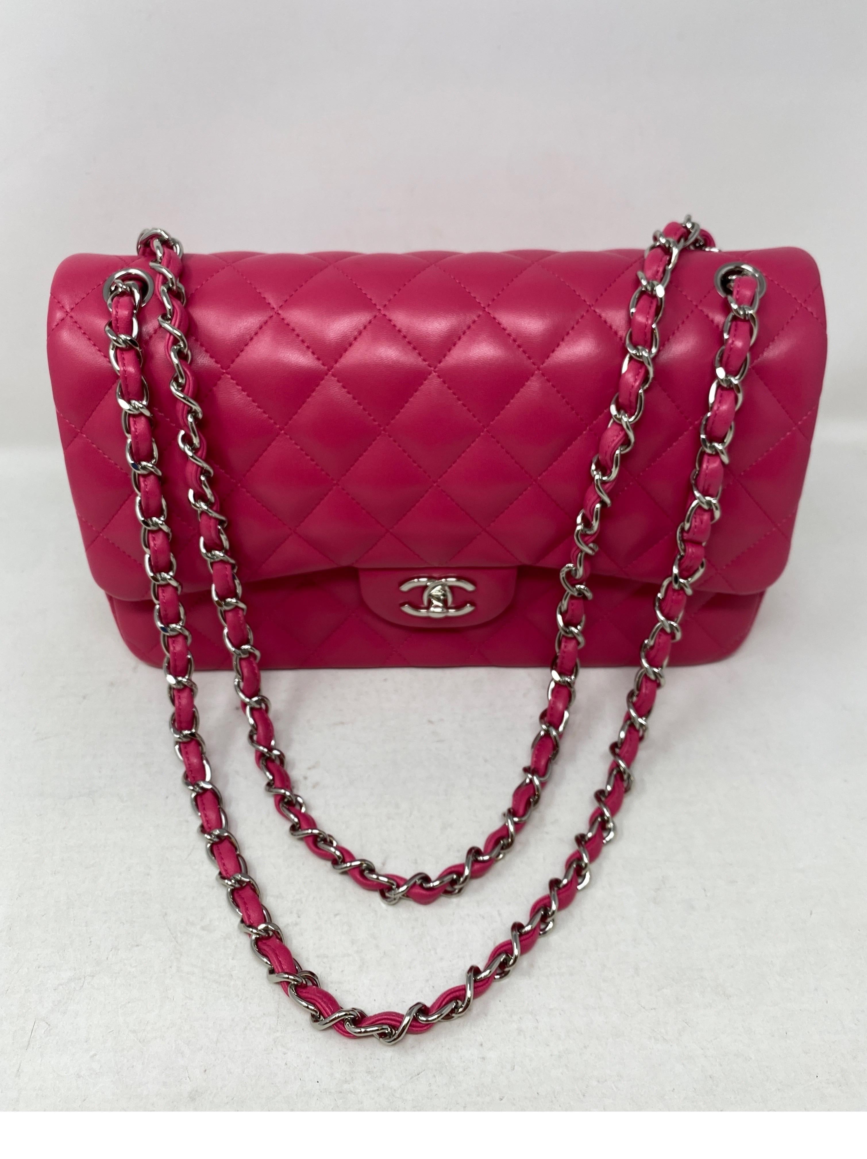 Chanel Hot Pink Jumbo Lambskin Bag  6