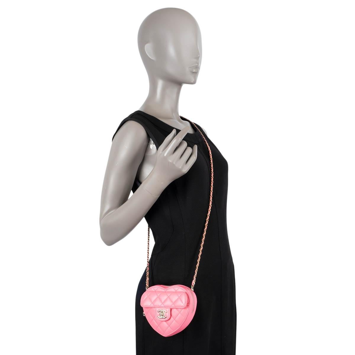 CHANEL hot pink leather 2022 22S SMALL HEART Crossbody Bag 6