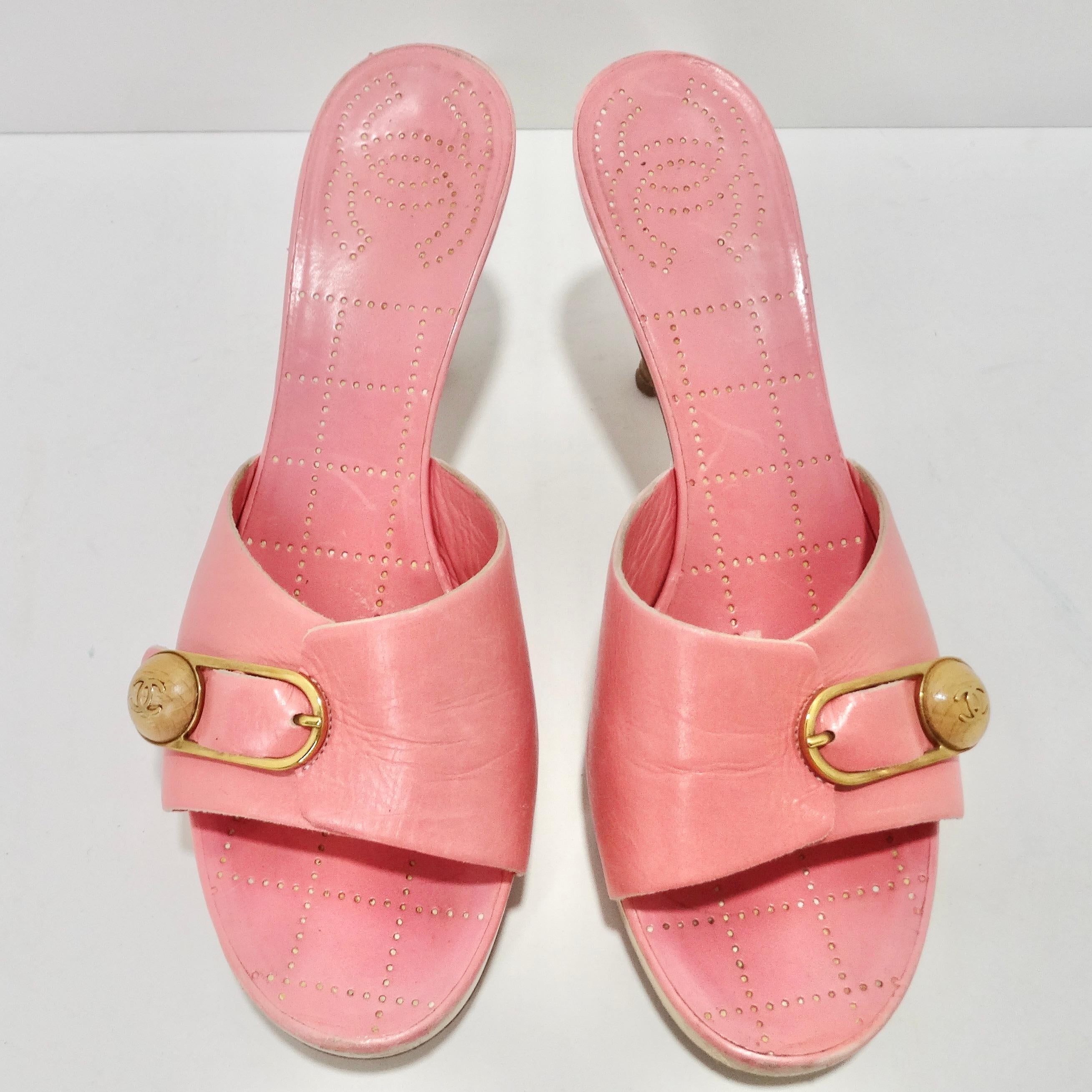 Chanel Red Canvas CC Wedge Slide Sandals Size 38.5