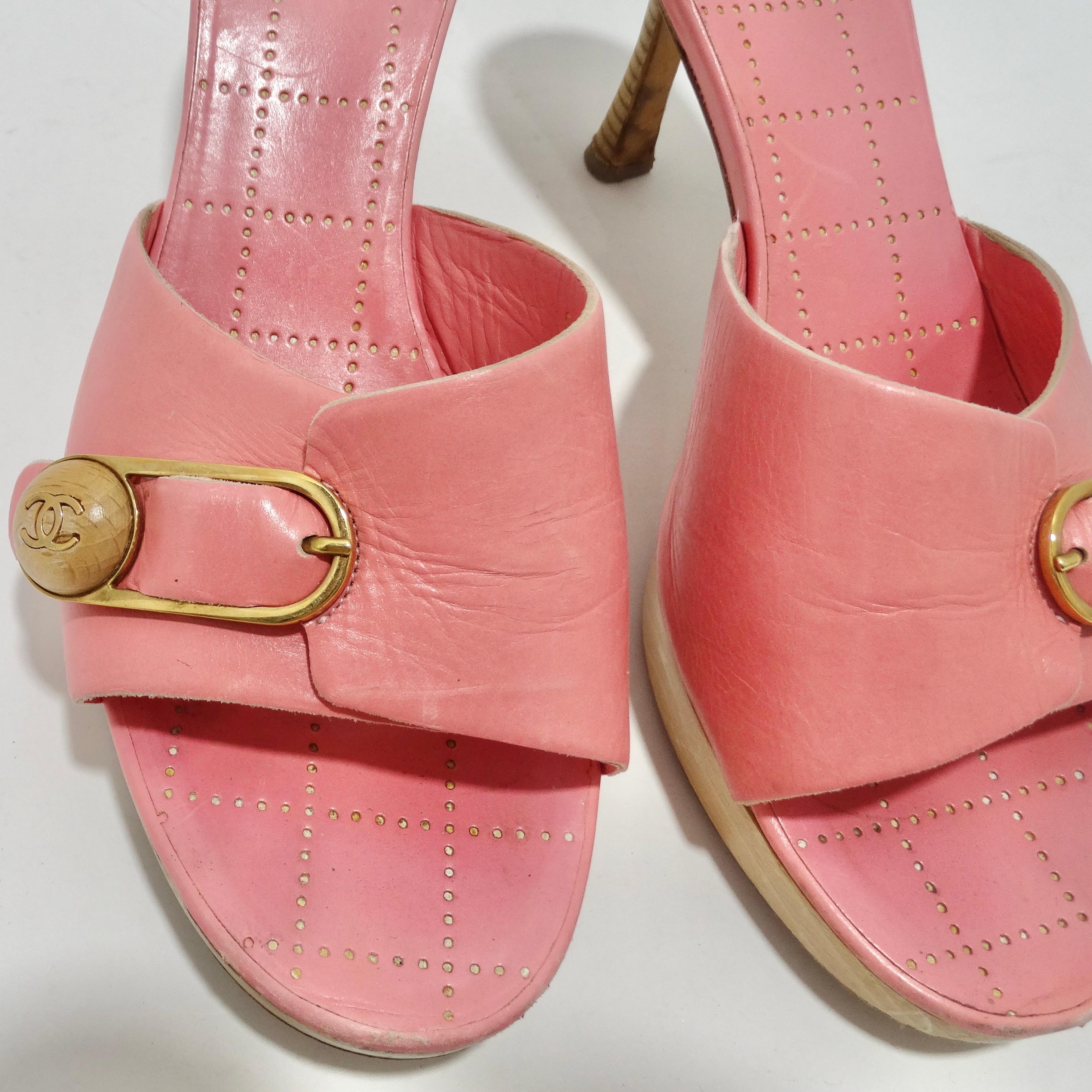 Brown Chanel Hot Pink Leather CC Logo Mules For Sale