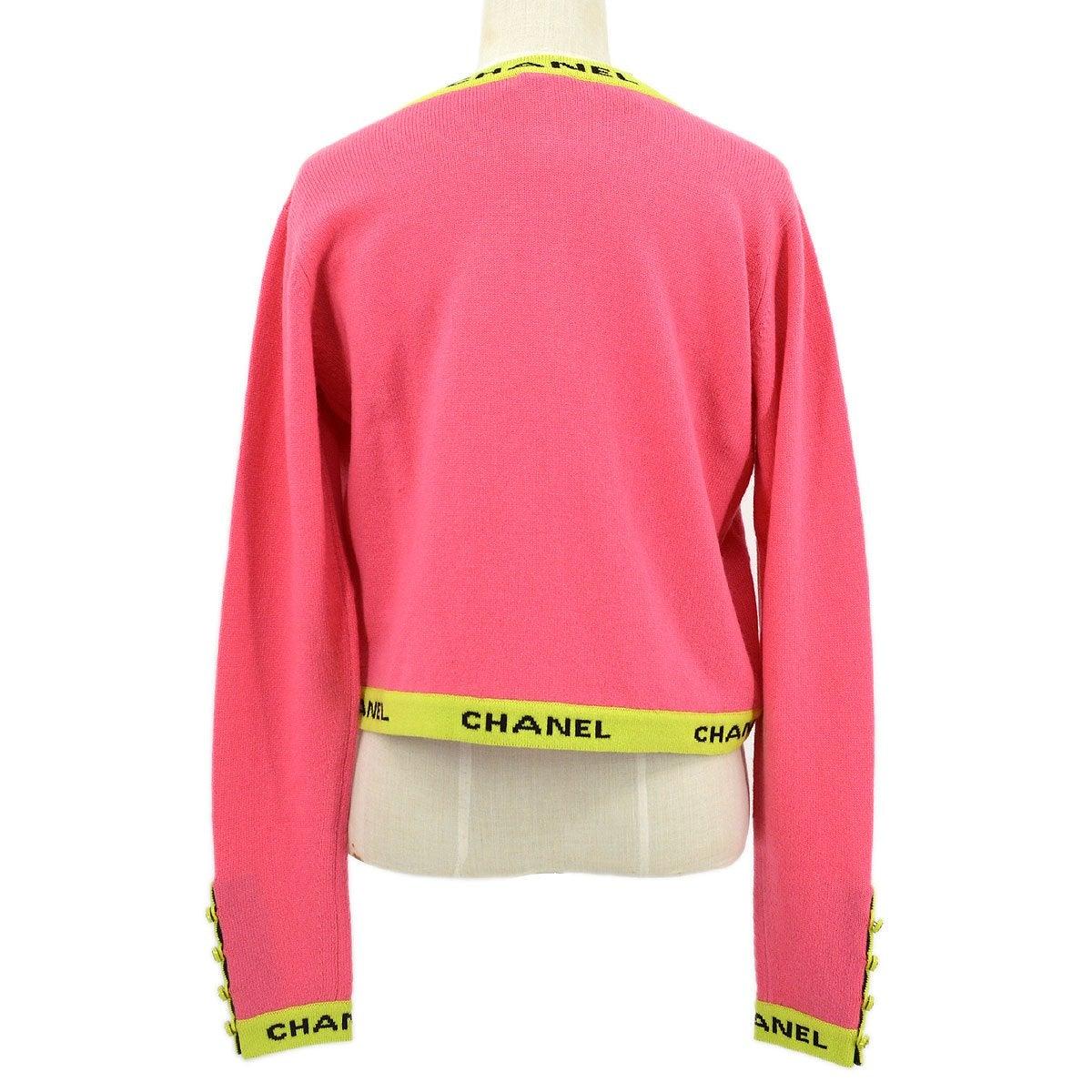 CHANEL Jersey de punto de cachemira con logotipo rosa neón amarillo - Talla FR 40 Rosa en venta