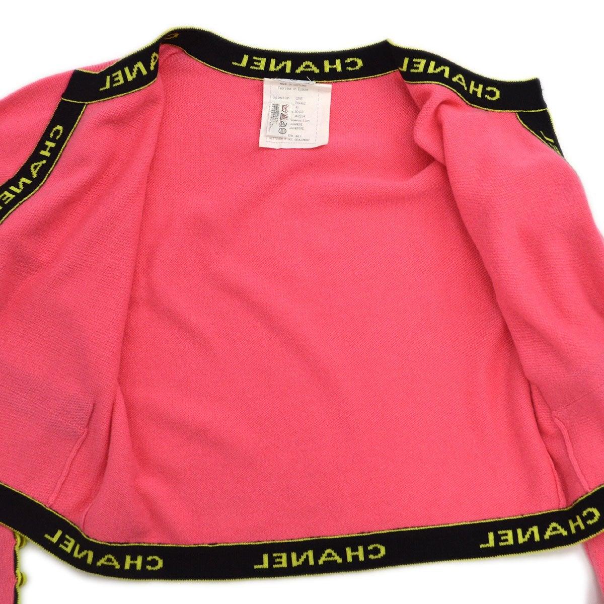 De las mujeres CHANEL Jersey de punto de cachemira con logotipo rosa neón amarillo - Talla FR 40 en venta