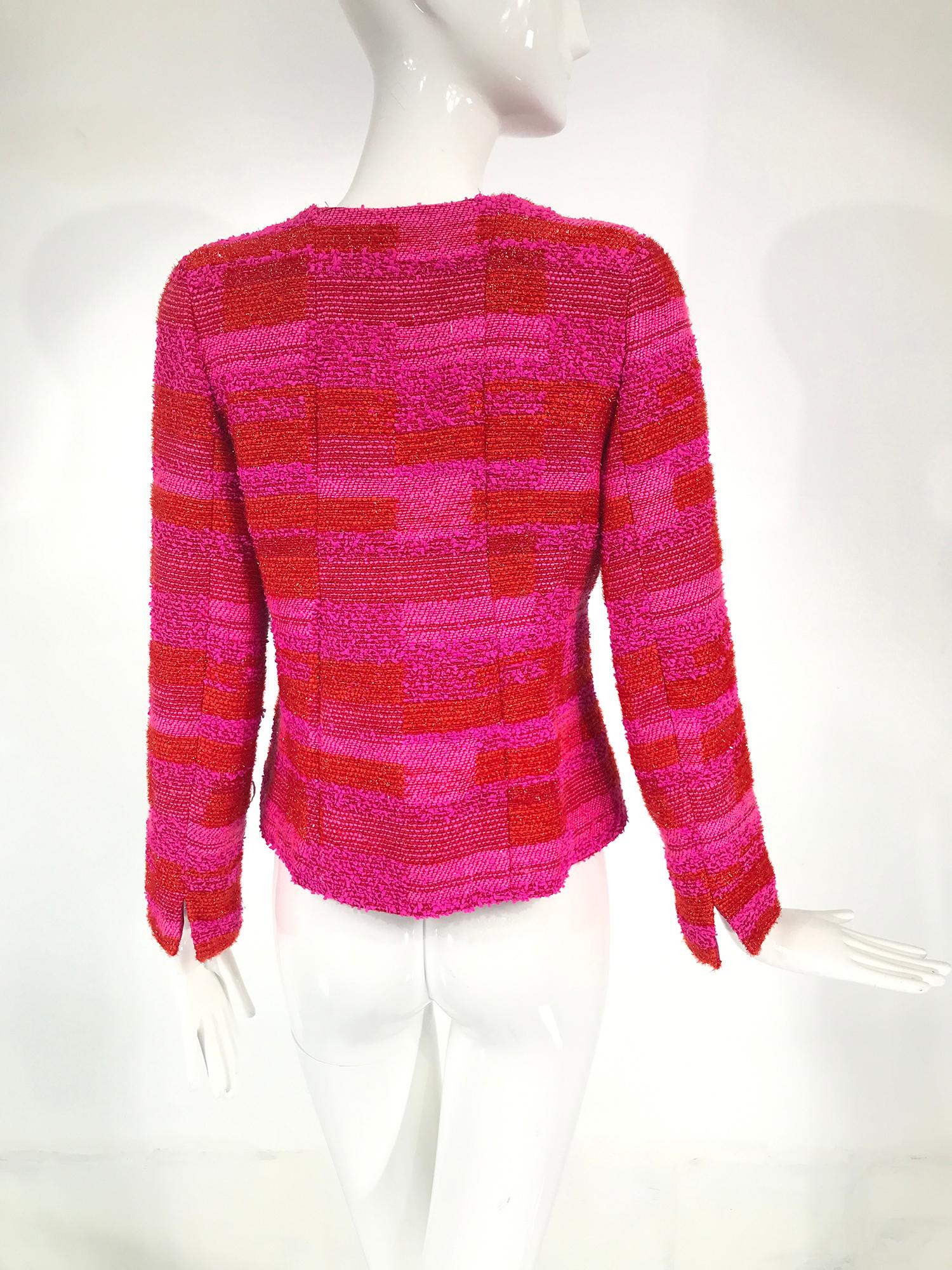Red Chanel Hot Pink Orange Gold Metallic Thread Cropped Jacket 2001C