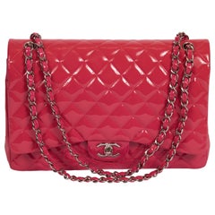 Chanel Hot Pink Patent Maxi Double Flap