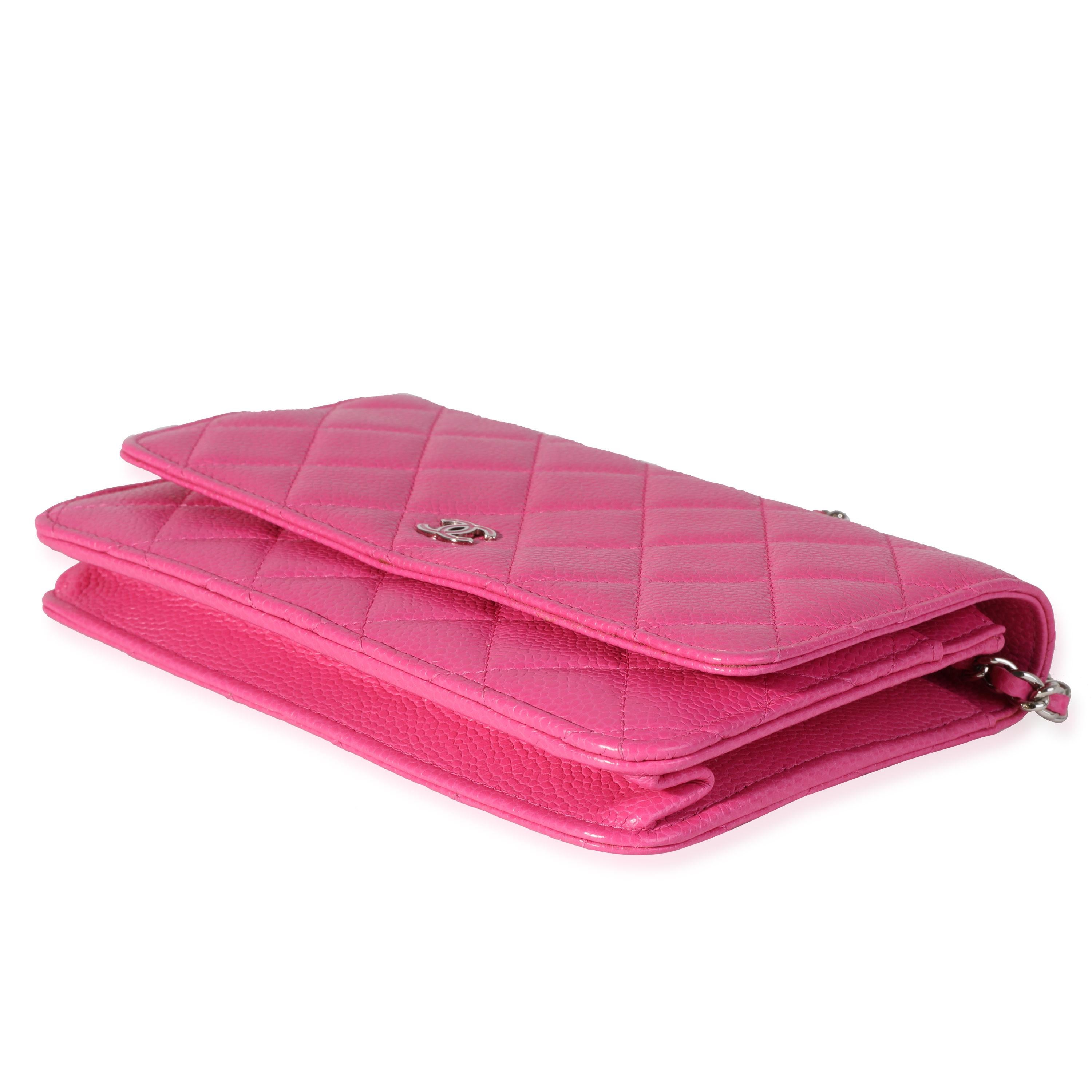 Women's Chanel Hot Pink Quilted Caviar Wallet On Chain