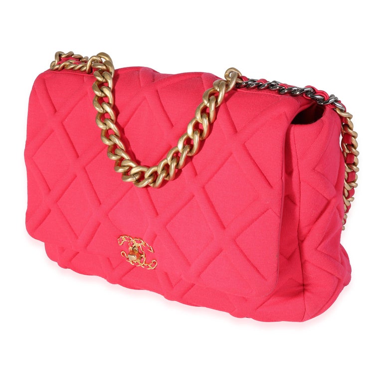 Chanel Hot Pink Quilted Jersey Large Chanel 19 Flap Bag For Sale