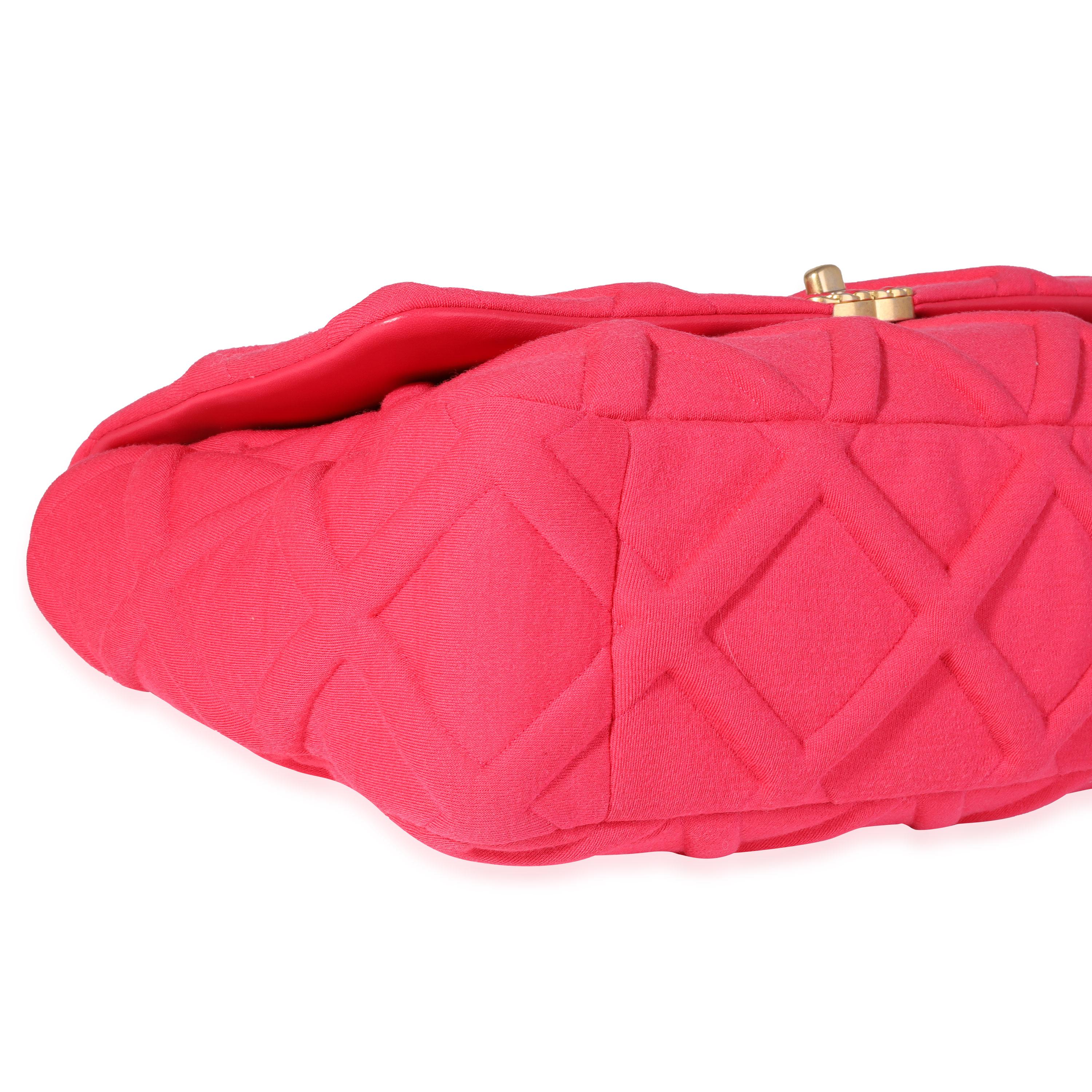 Chanel Hot Pink Quilted Jersey Large Chanel 19 Flap Bag In Excellent Condition In New York, NY