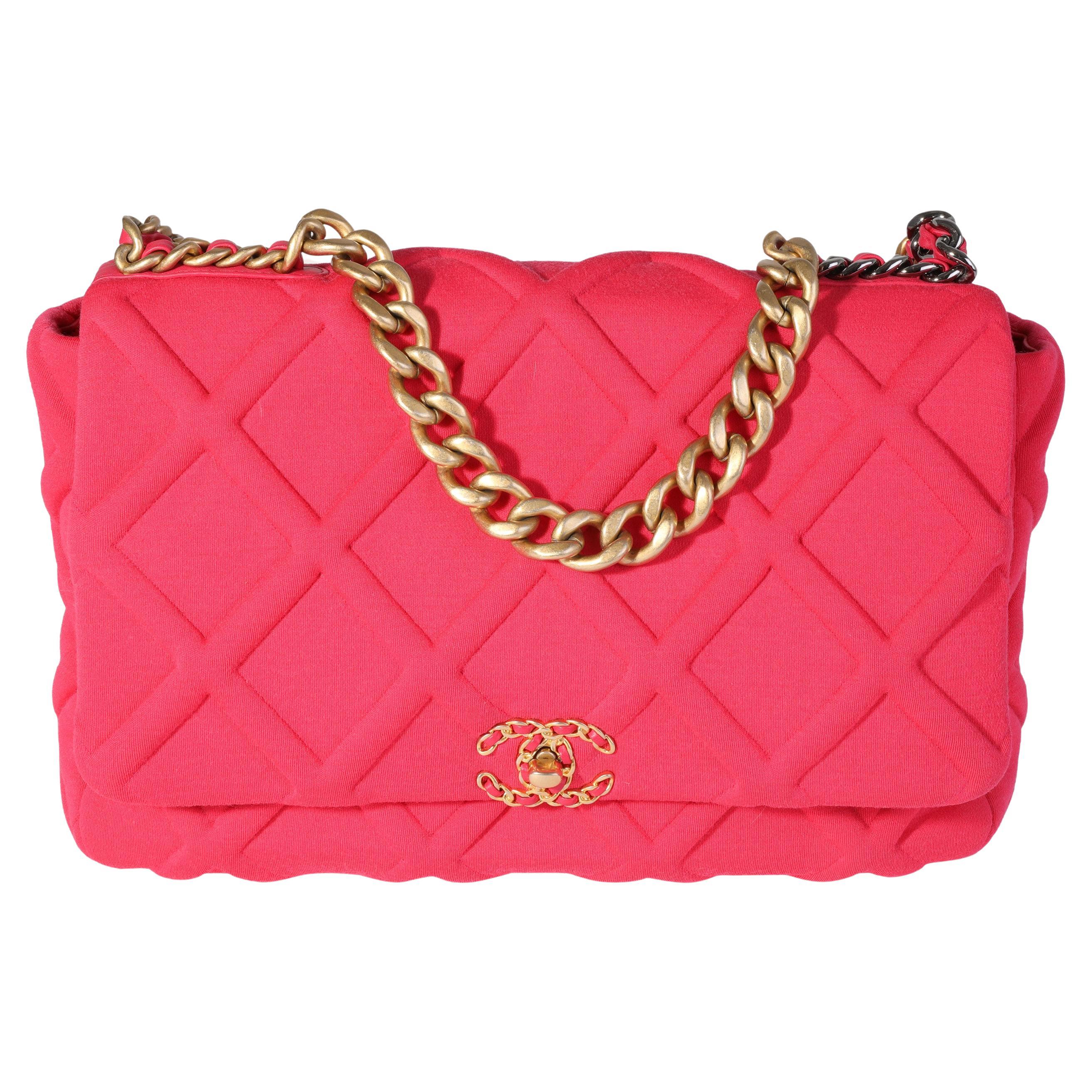 Chanel Hot Pink Quilted Jersey Large Chanel 19 Flap Bag