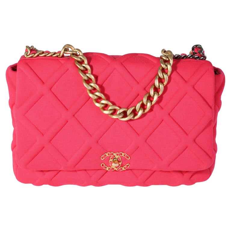 Chanel Hot Pink Quilted Jersey Large Chanel 19 Flap Bag For Sale at 1stDibs