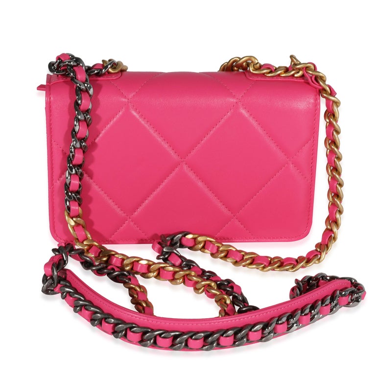 Chanel Hot Pink Quilted Lambskin Chanel 19 Wallet On Chain at