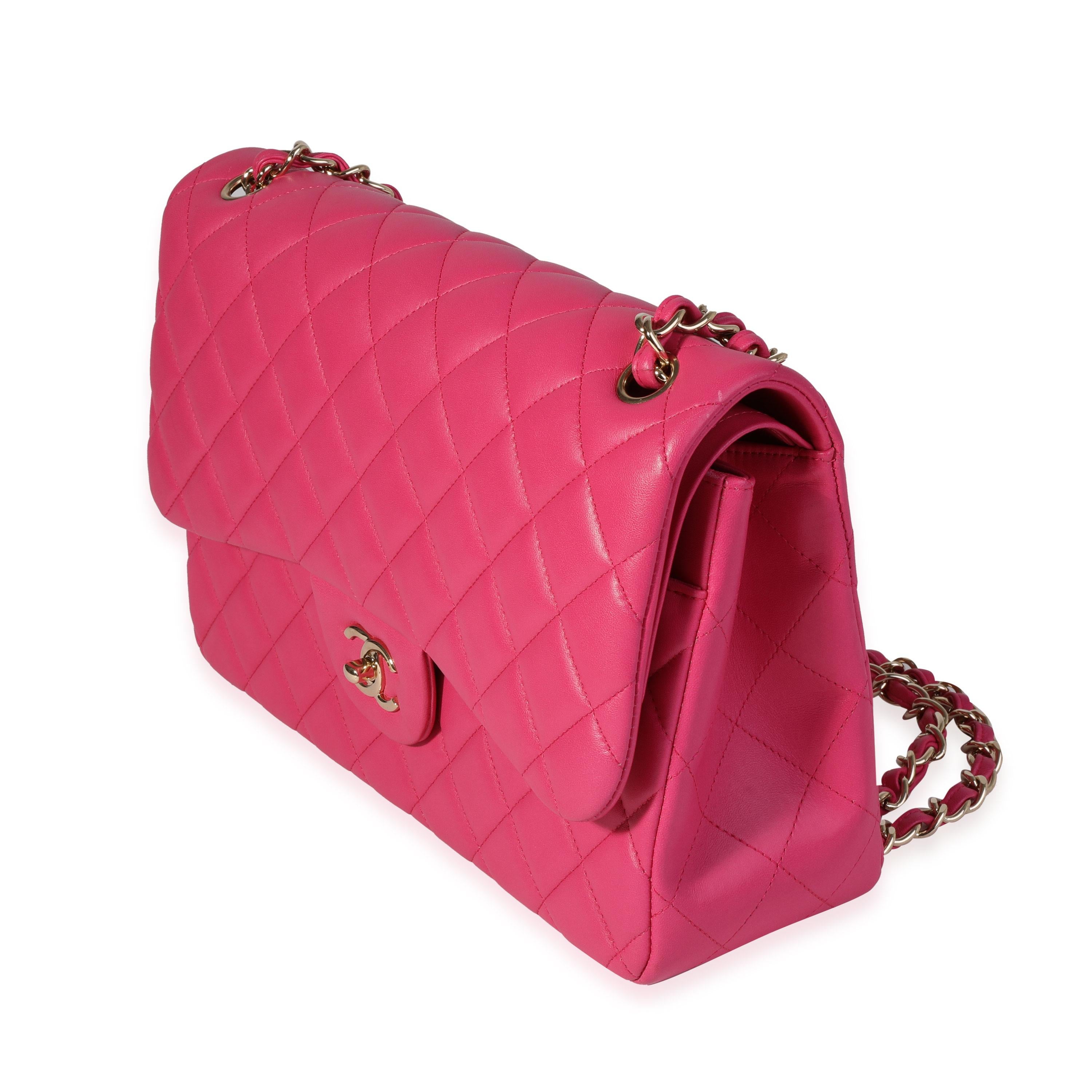 Klassische Jumbo-Doppelklappentasche aus gestepptem Lammfell in Hot Pink Damen