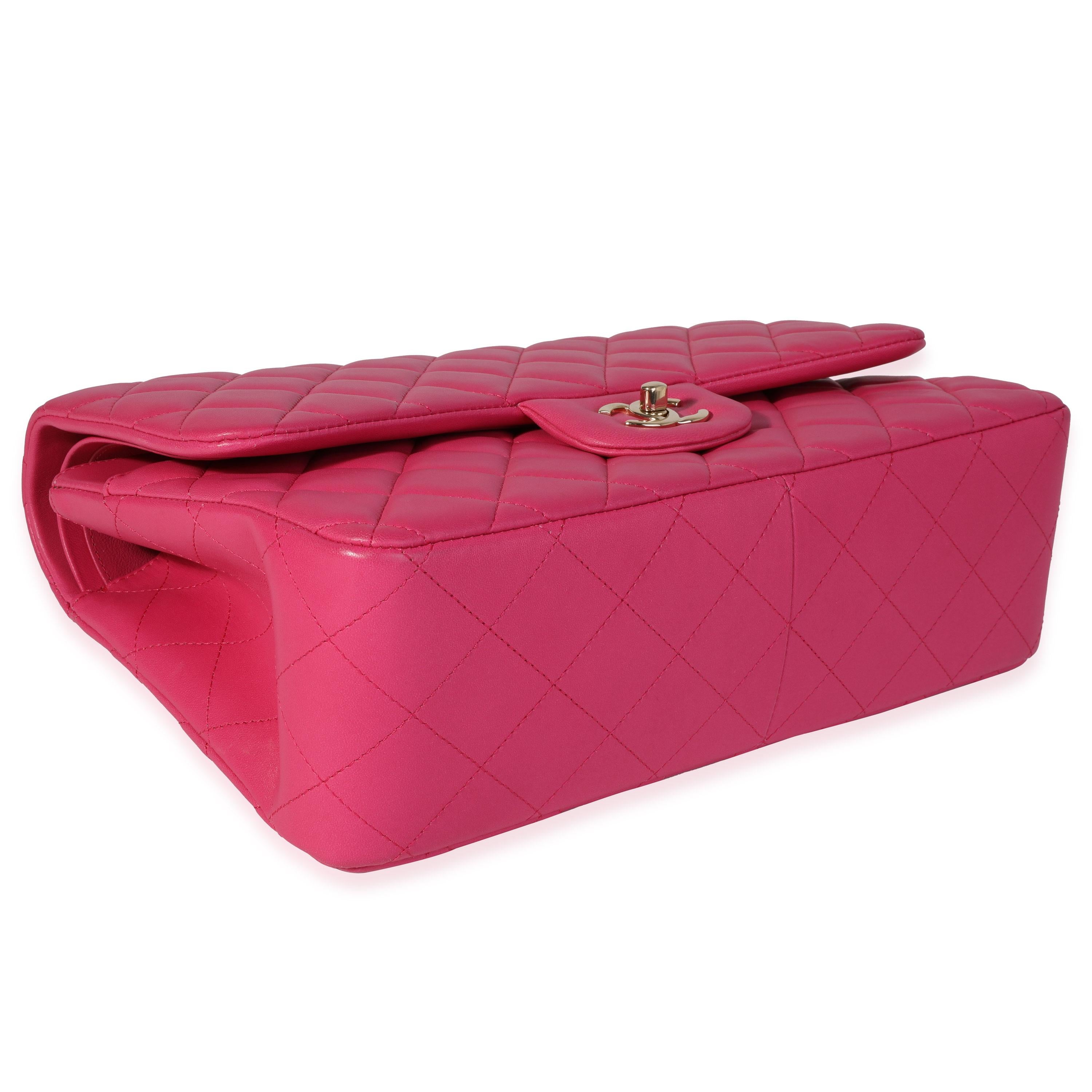 Klassische Jumbo-Doppelklappentasche aus gestepptem Lammfell in Hot Pink 1
