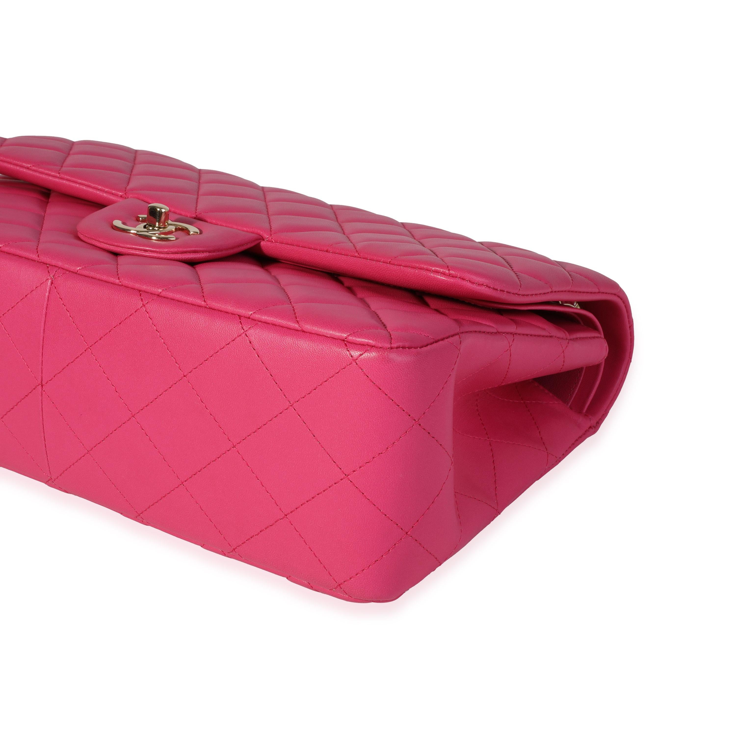 Klassische Jumbo-Doppelklappentasche aus gestepptem Lammfell in Hot Pink 3