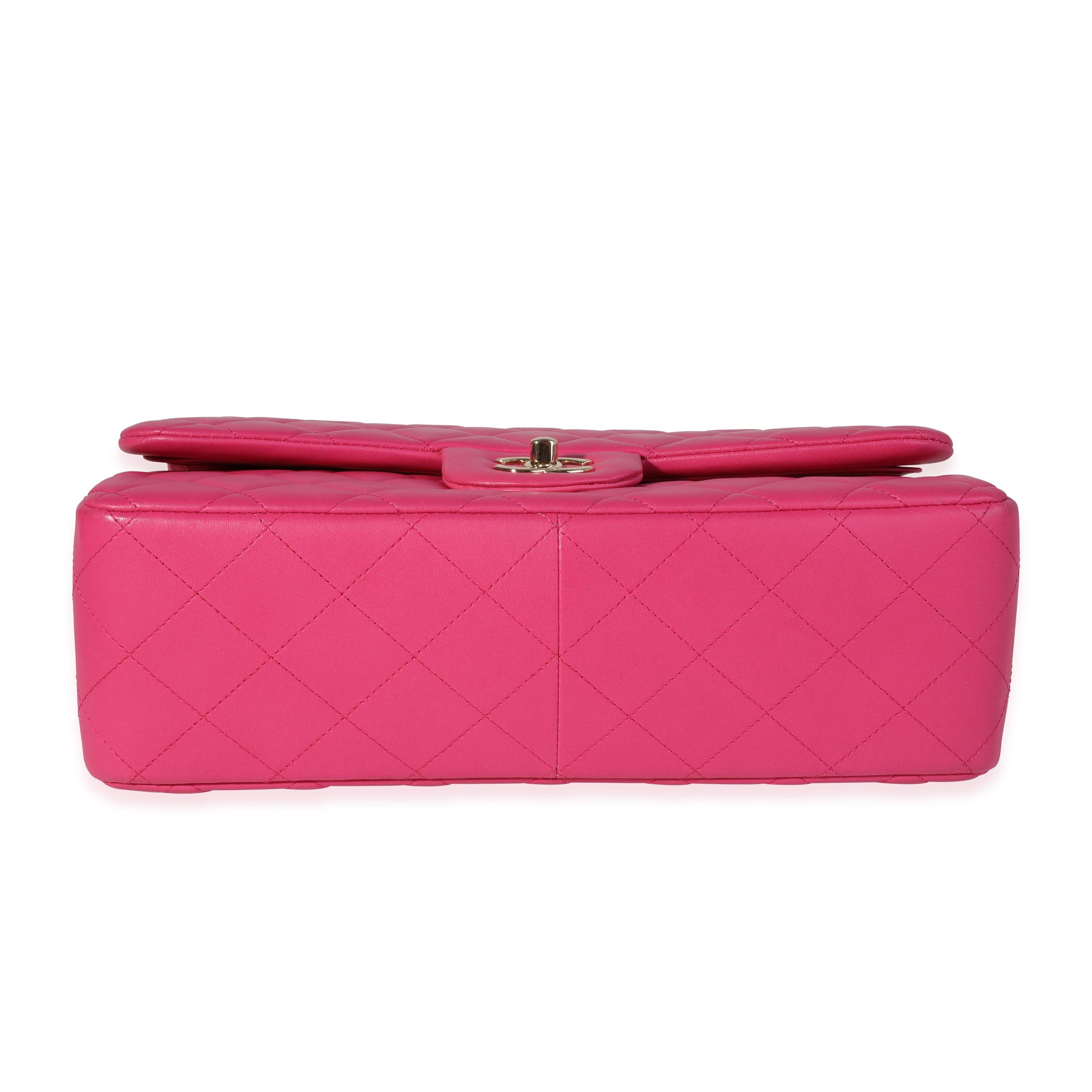 Klassische Jumbo-Doppelklappentasche aus gestepptem Lammfell in Hot Pink 4
