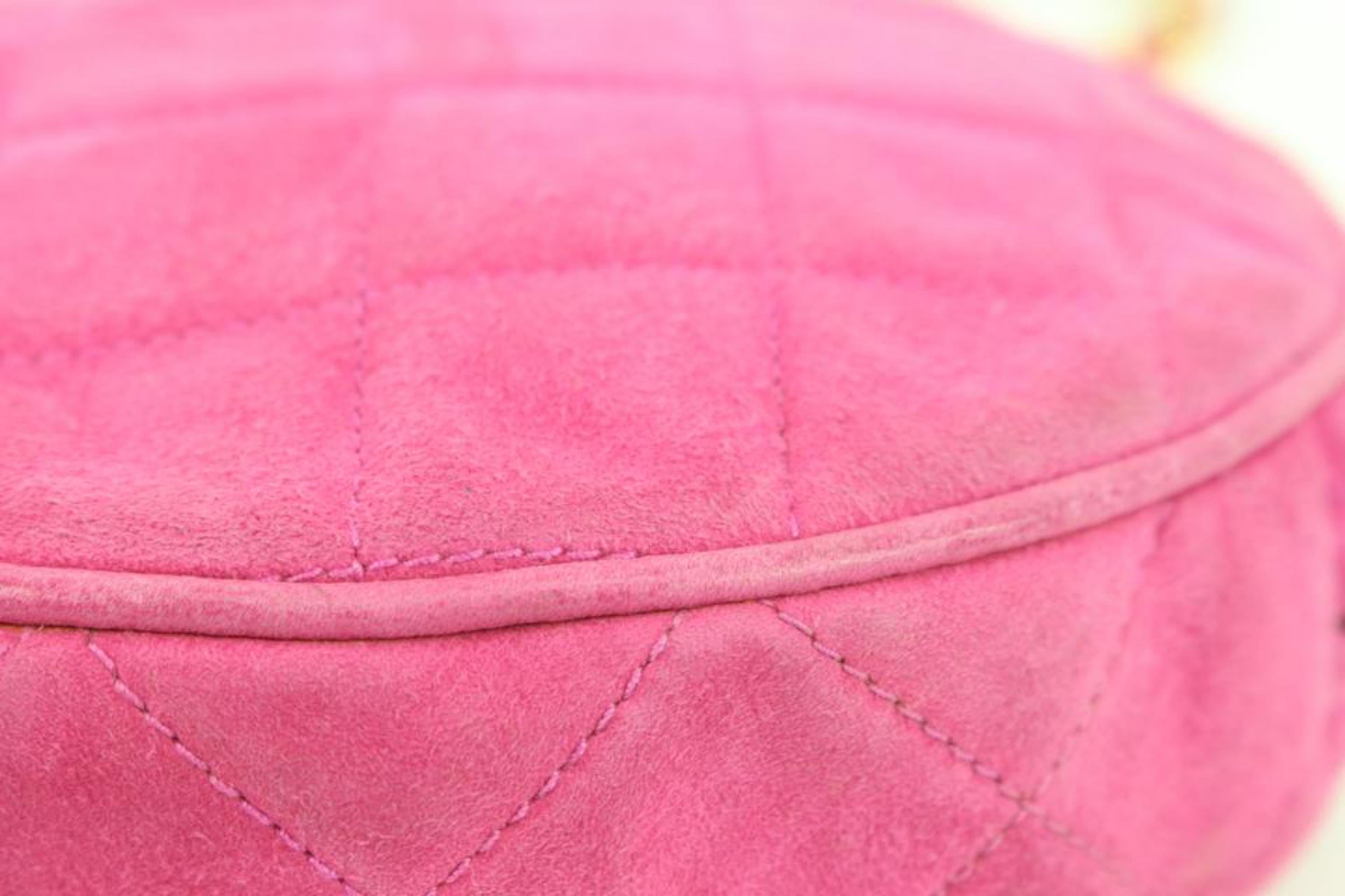 Chanel Hot Pink Gesteppte Wildleder Fransen Quaste Runde Clutch an Kette88cz425s im Angebot 6