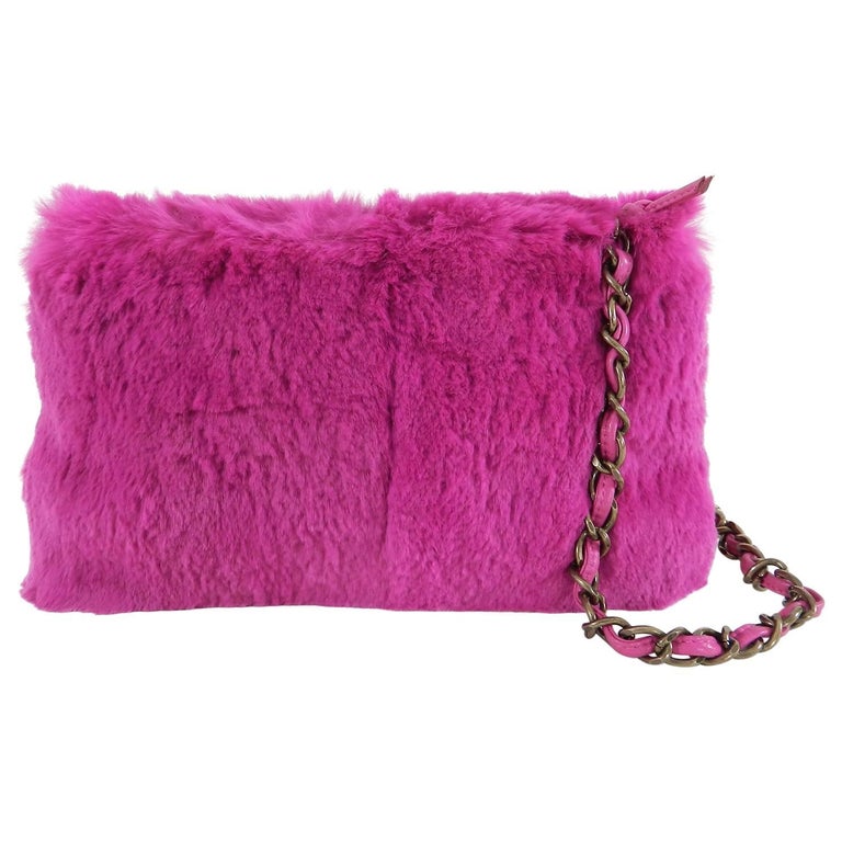 Chanel Hot Pink Rabbit Fur CC Logo Bag with Chain Strap at 1stDibs ...