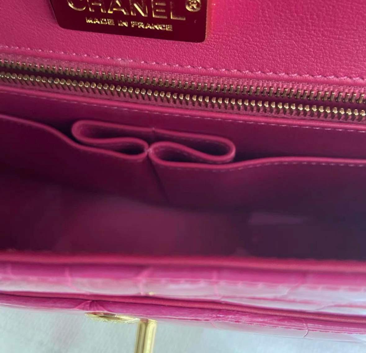 Chanel Hot Pink Shiny Alligator Medium Double Flap Bag with Gold Hardware 5