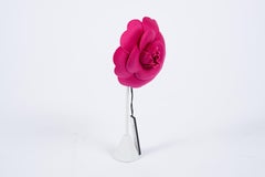 Chanel Hot Pink Silk Camellia Pin with Box