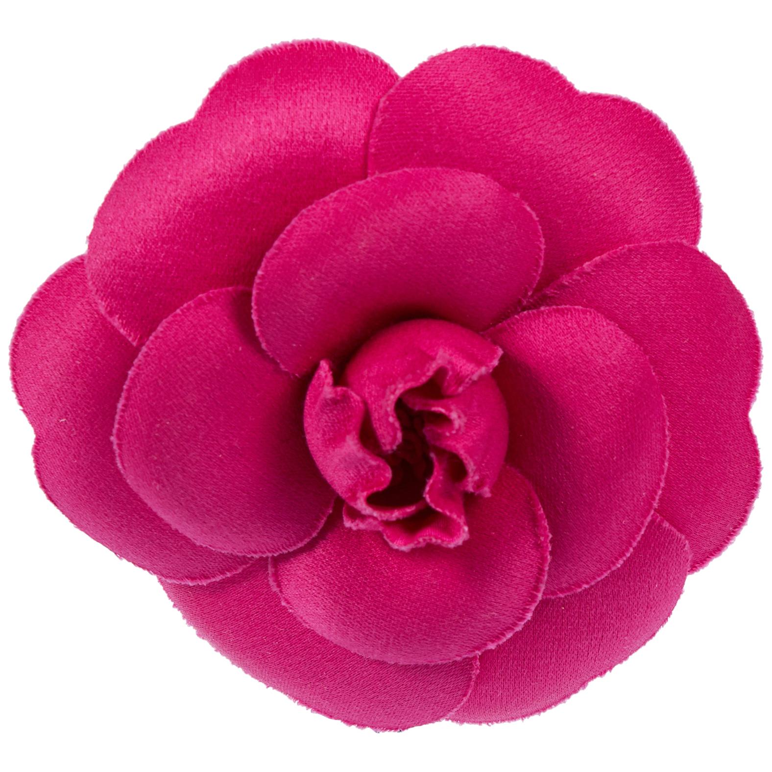 Chanel Hot Pink Silk Camellia Pin with Box at 1stDibs