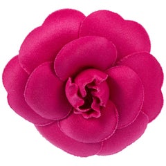 Chanel Hot Pink Silk Camellia Pin with Box
